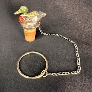 Vtg WTU Painted Pewter Mallard Duck Wine Cork Bottle Stopper